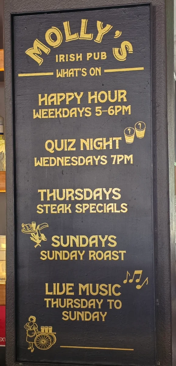 Menu, Molly's Irish Pub Vic Park