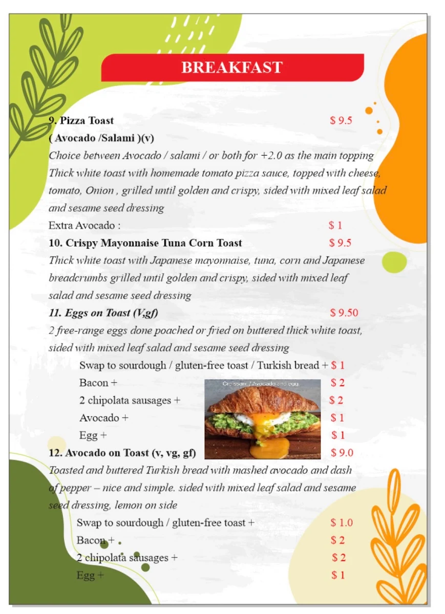 Menu, Little Viet Cafe