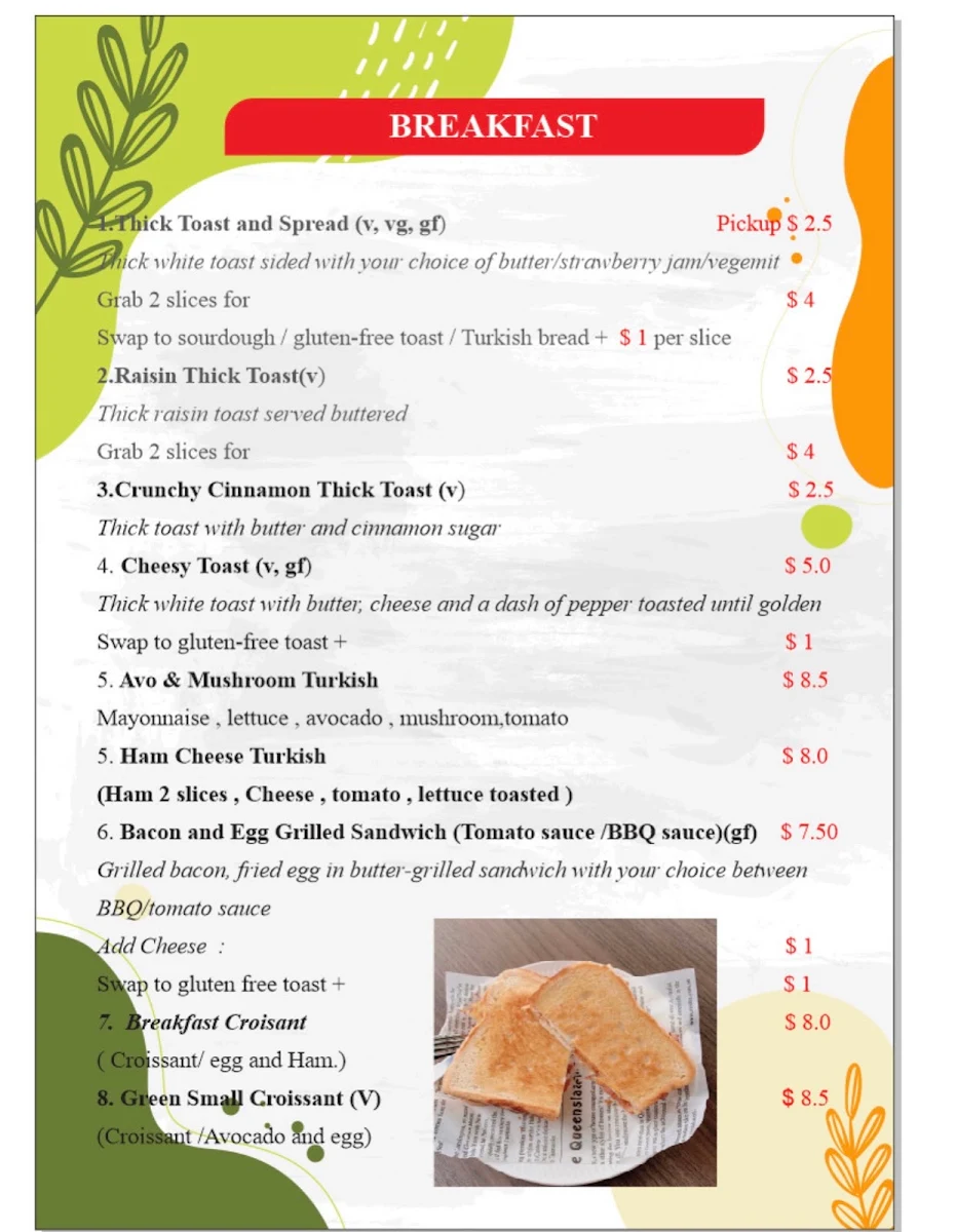 Menu, Little Viet Cafe