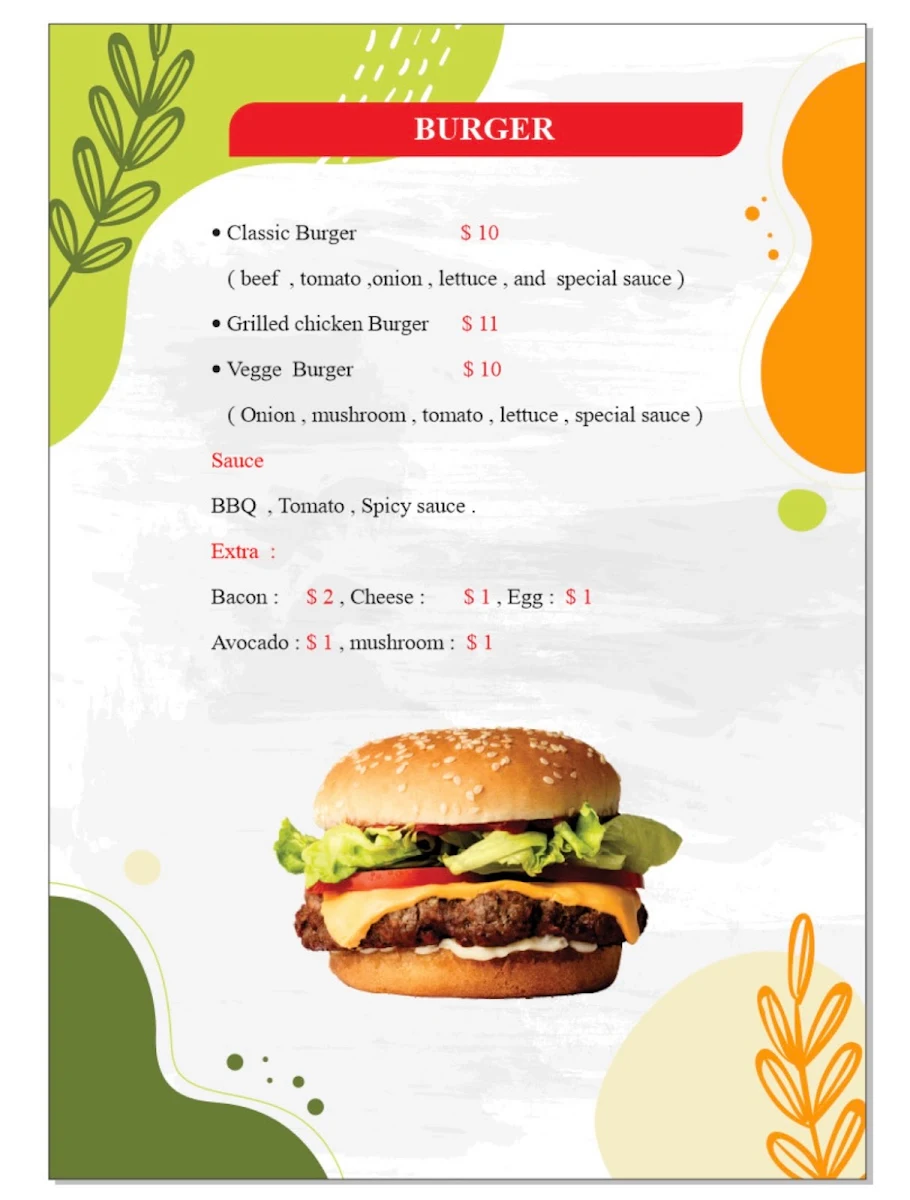 Menu, Little Viet Cafe