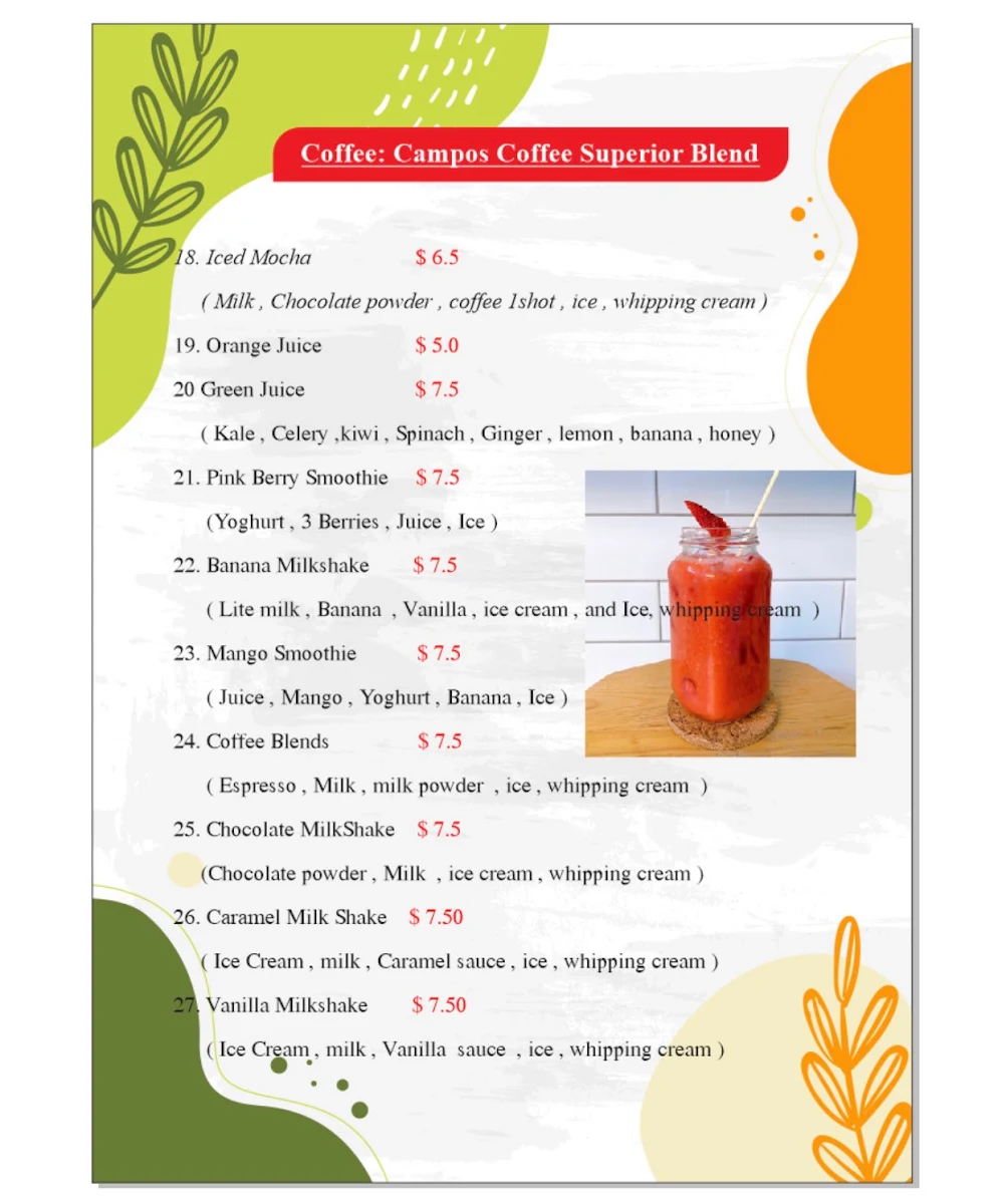 Menu, Little Viet Cafe