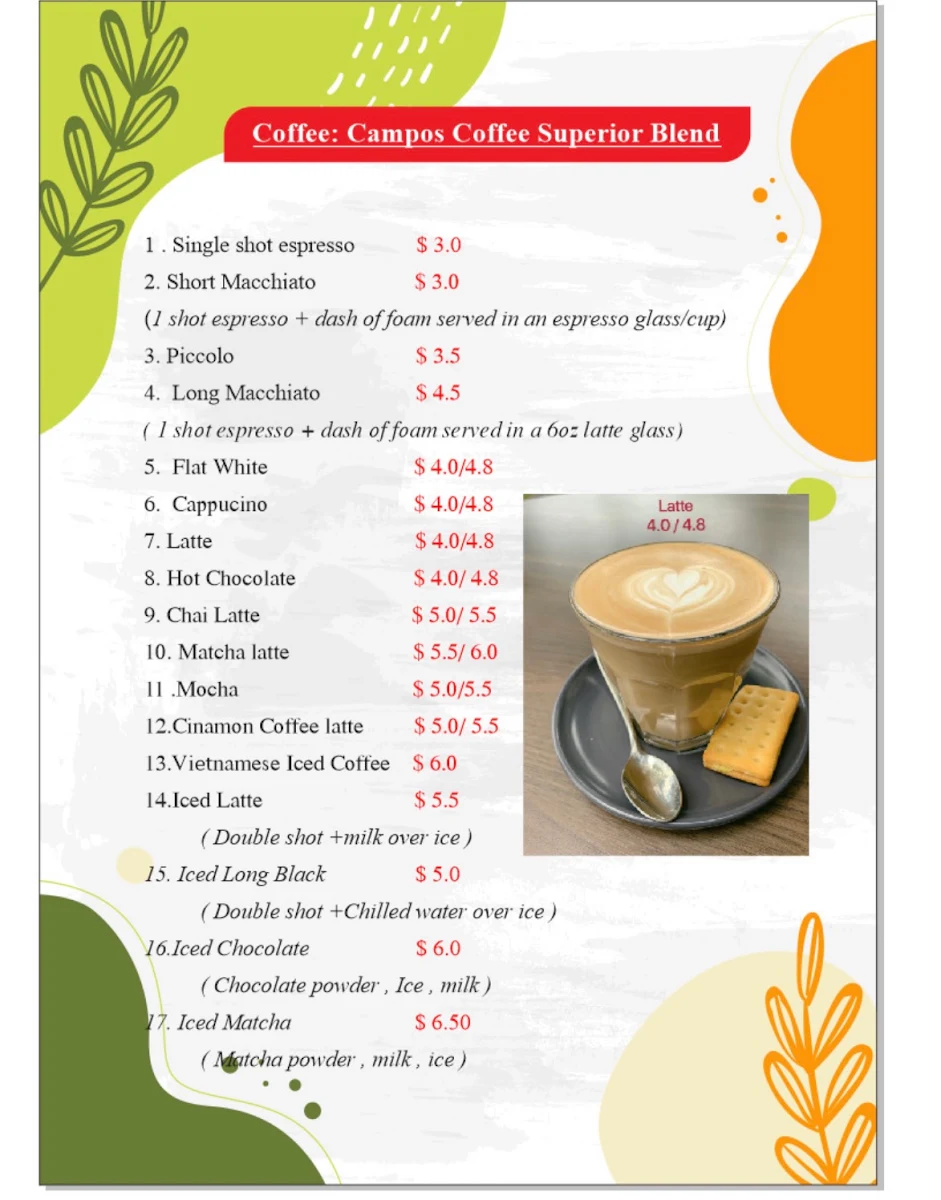 Menu, Little Viet Cafe