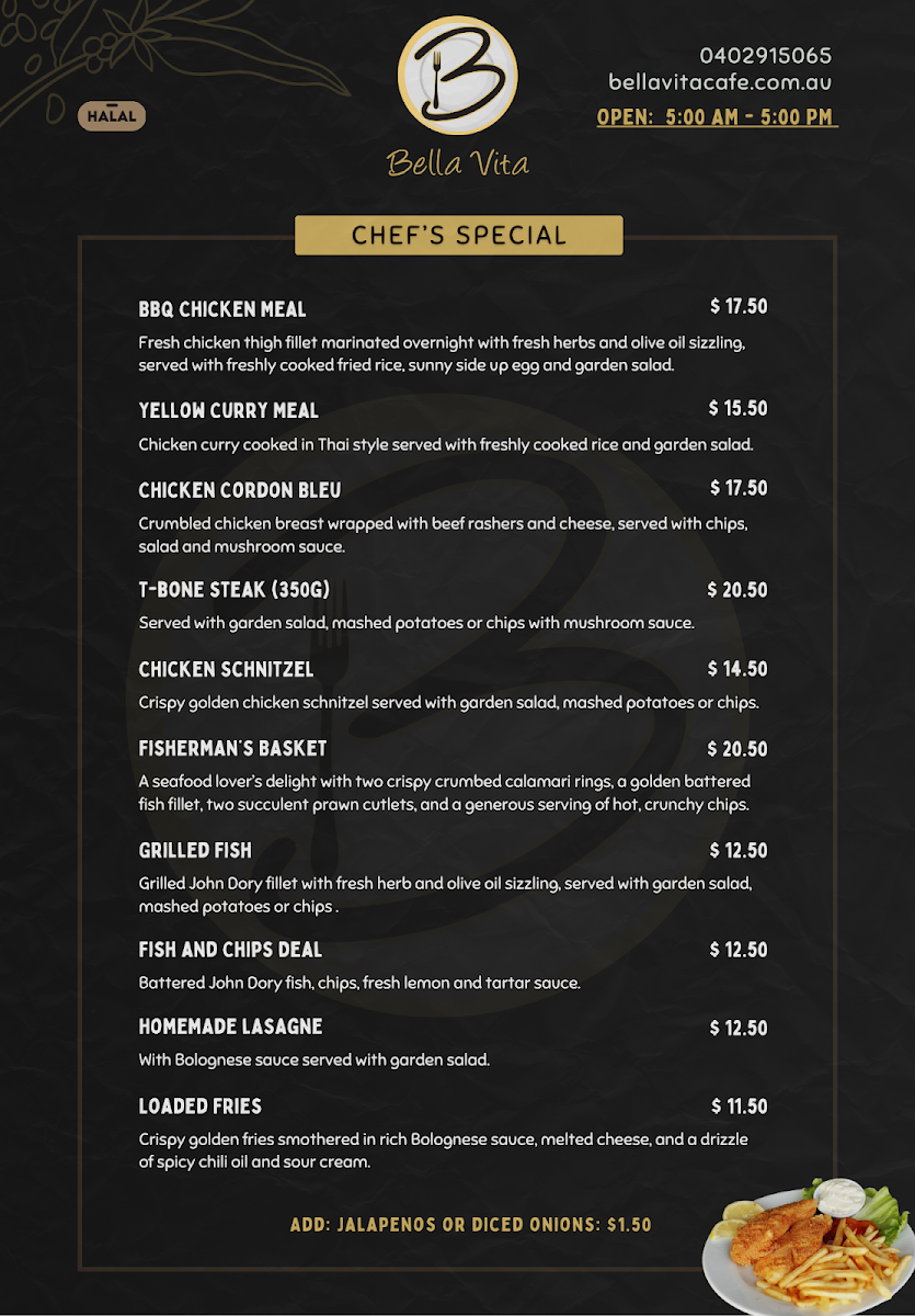 Menu, Bella Vita Cafe - Halal cafe-kings cross-Potts Point