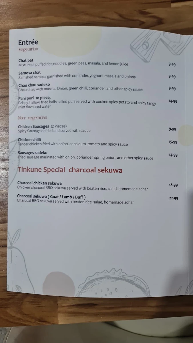 Menu, Tinkune Momo & Sekuwa House