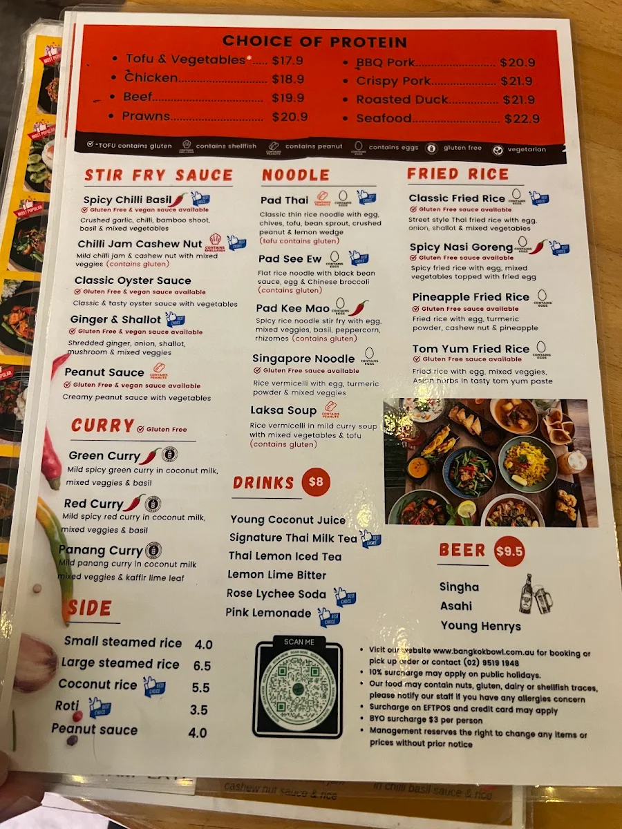 Menu, Bangkok Bowl and Brew House