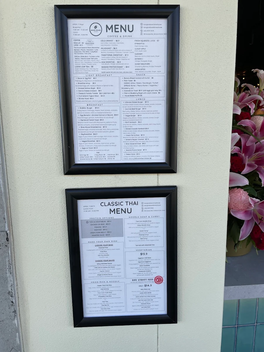 Menu, Bangkok Bowl and Brew House
