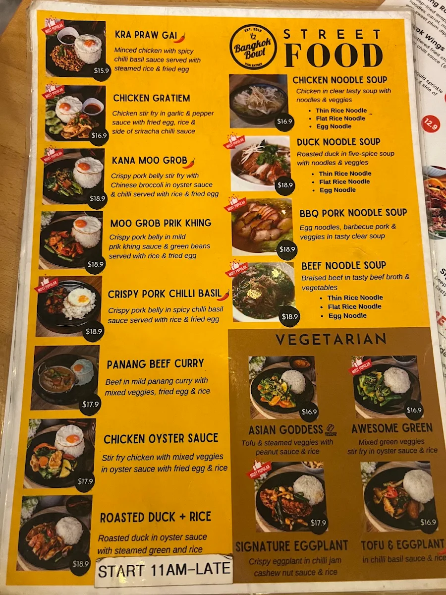 Menu, Bangkok Bowl and Brew House