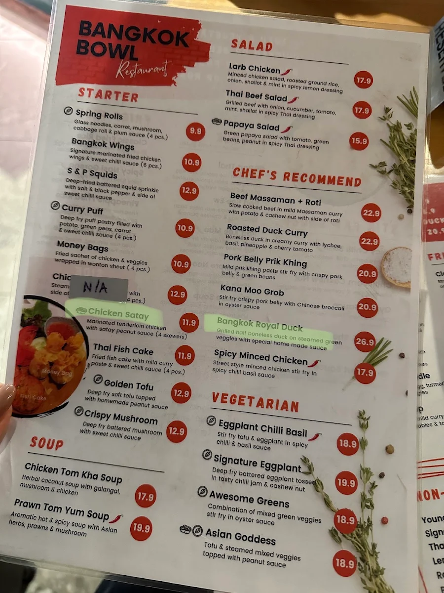 Menu, Bangkok Bowl and Brew House
