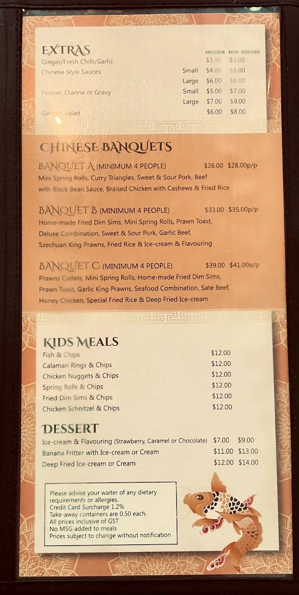 Menu, Rinks Restaurant