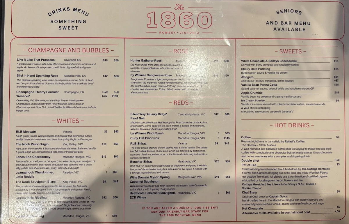 Menu, The 1860 Romsey