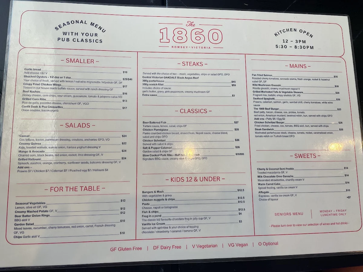 Menu, The 1860 Romsey