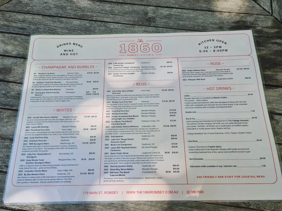 Menu, The 1860 Romsey