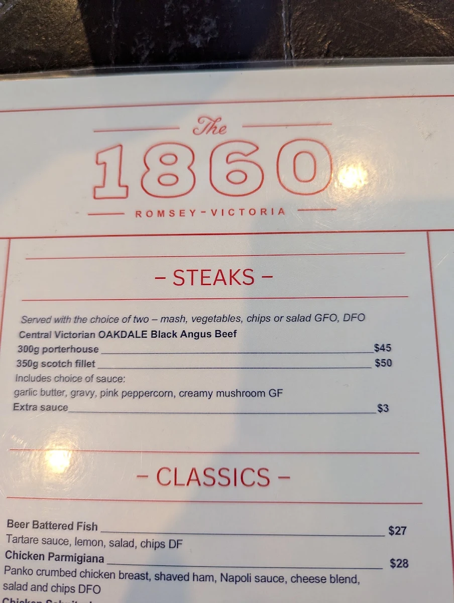 Menu, The 1860 Romsey
