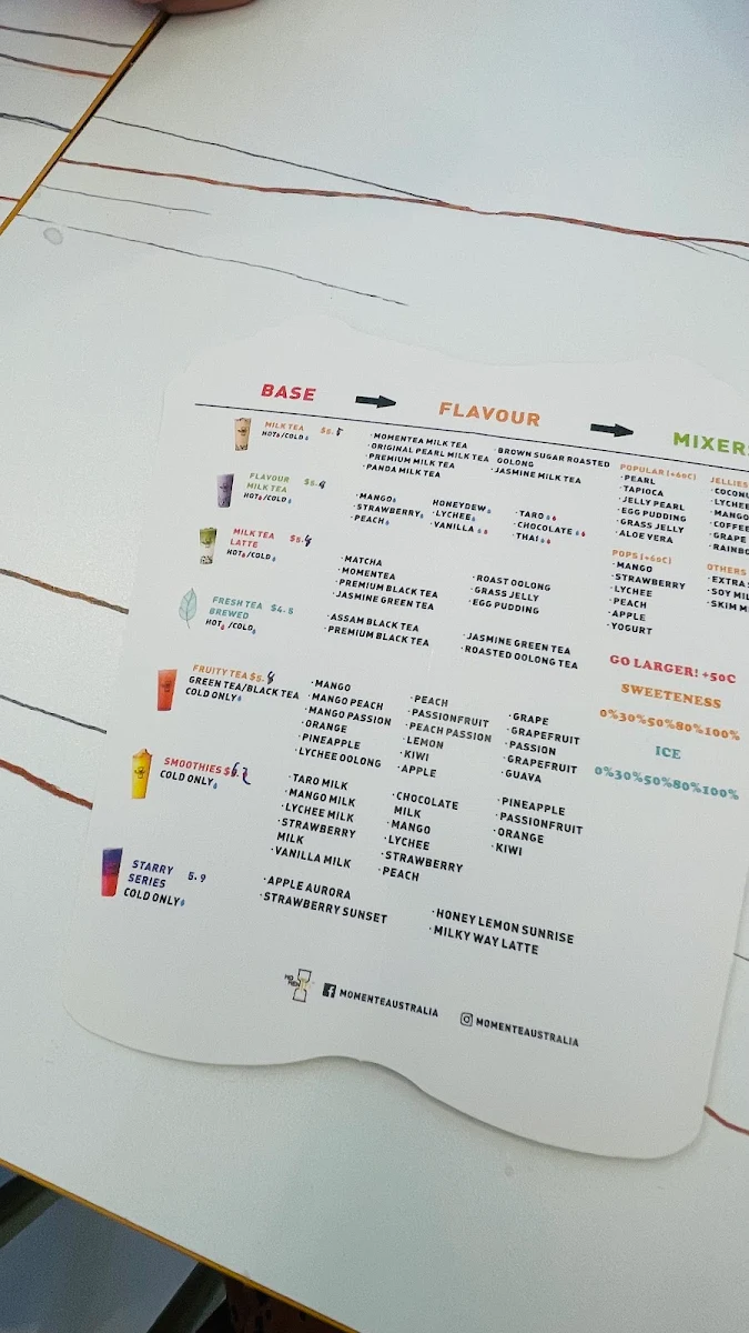 Menu, Momentea Kurralta Park