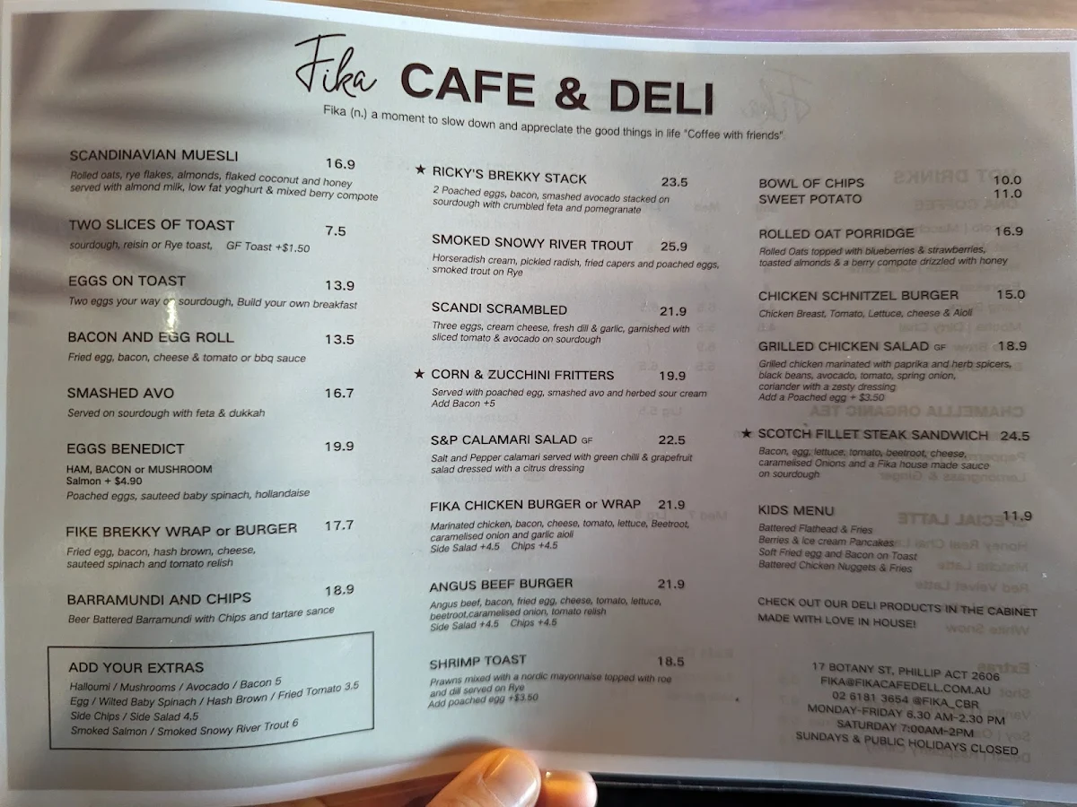 Menu, Fika Cafe & Deli