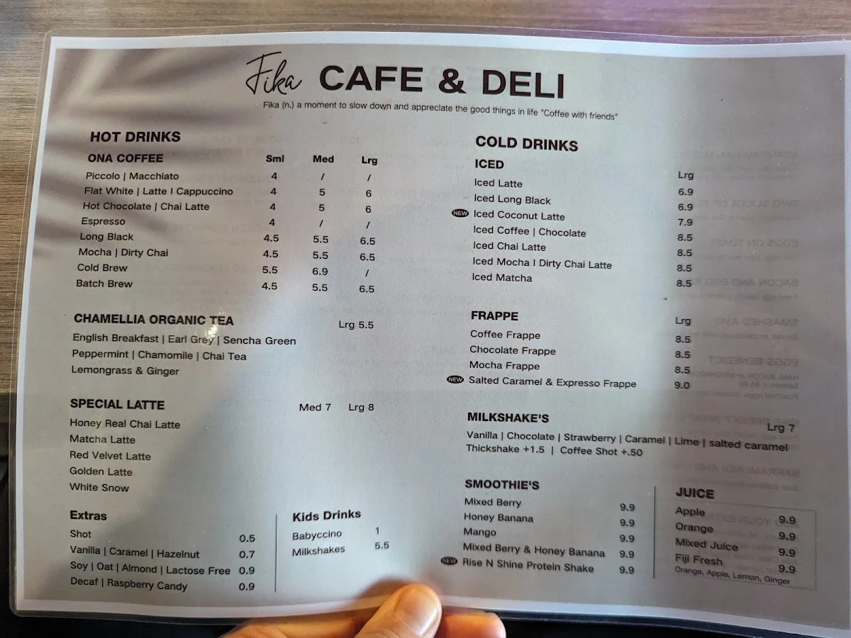 Menu, Fika Cafe & Deli