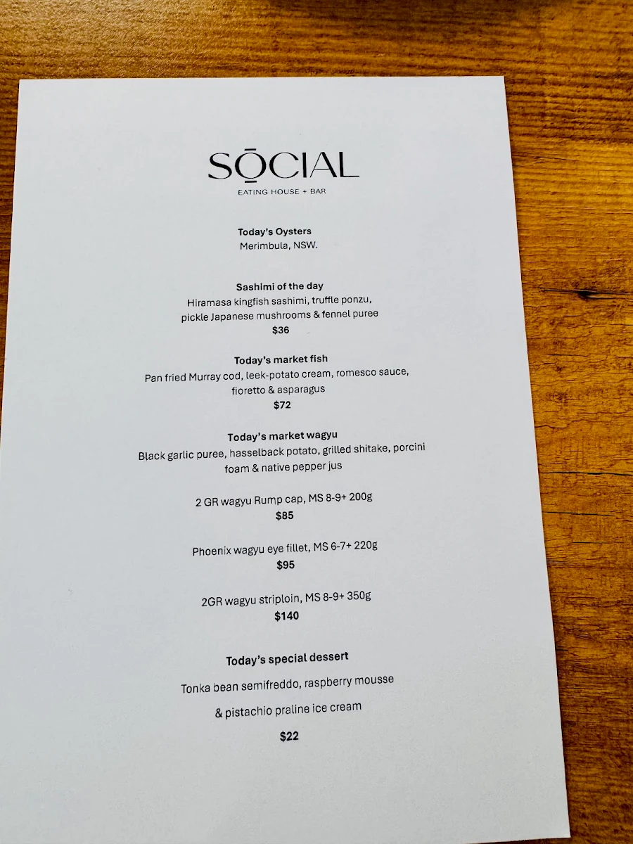 Menu, Social Eating House + Bar