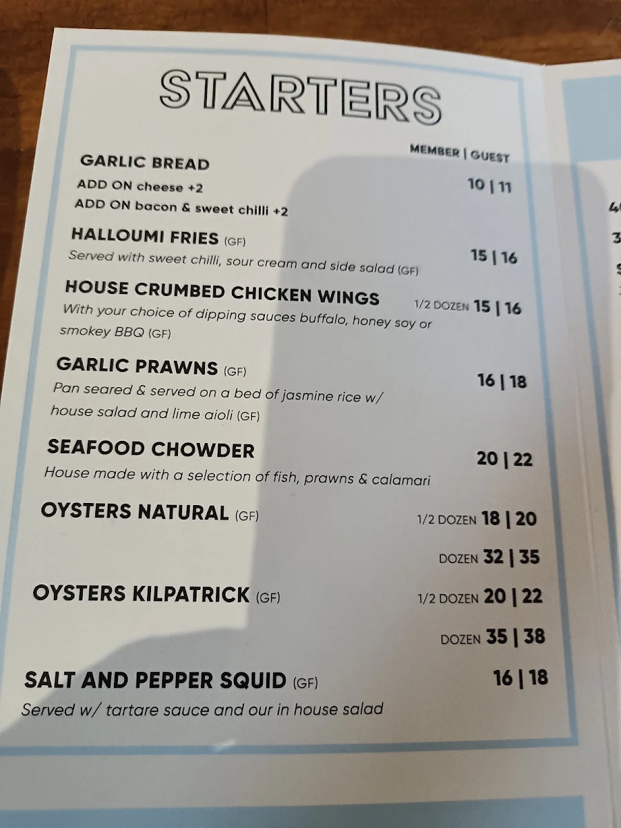 Menu, The Coast Hotel