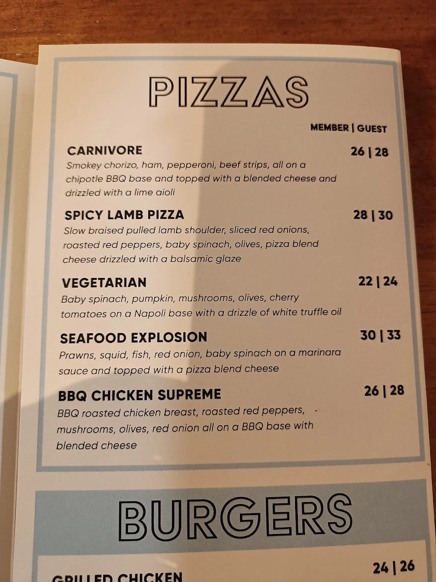 Menu, The Coast Hotel