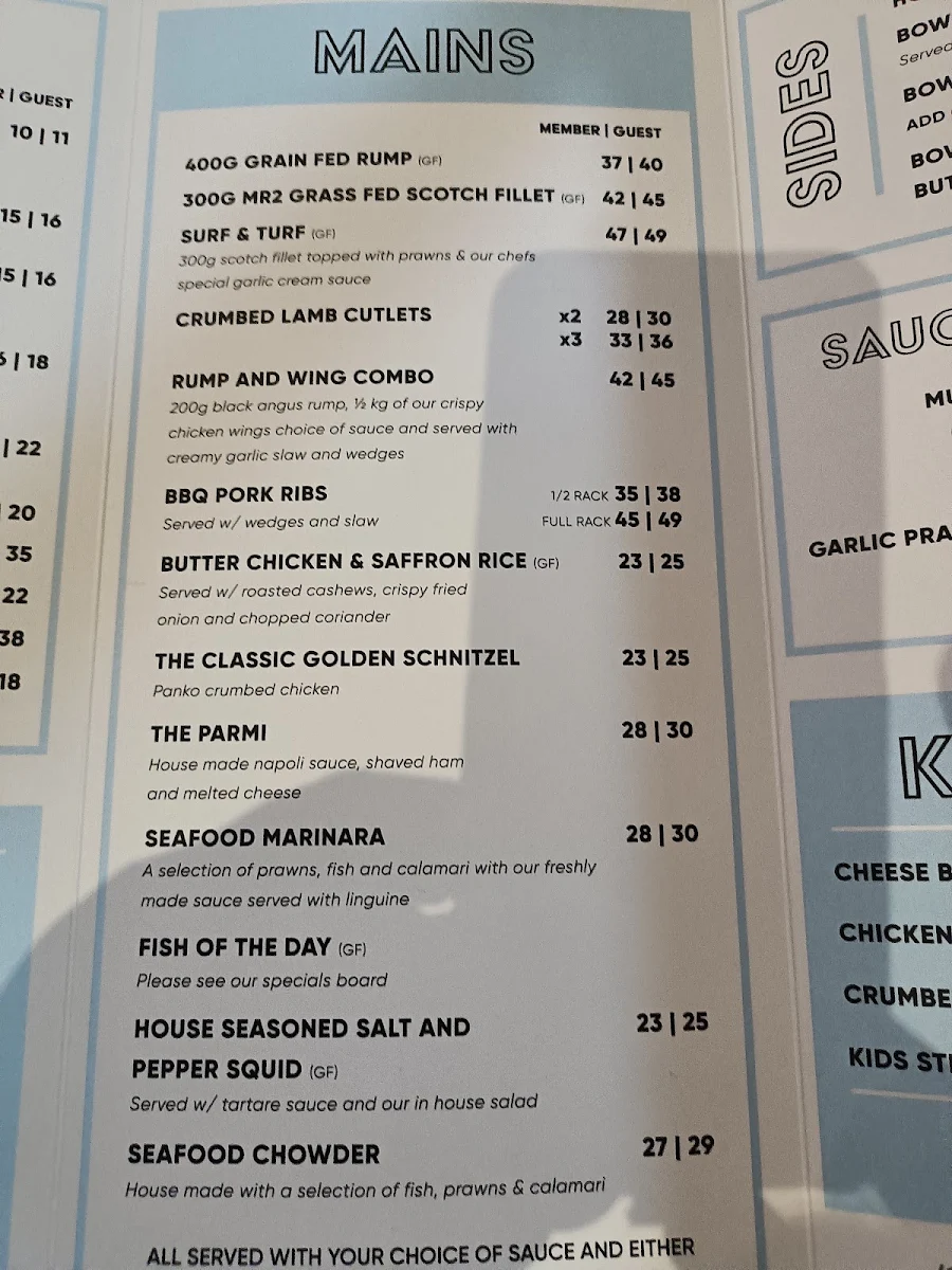 Menu, The Coast Hotel