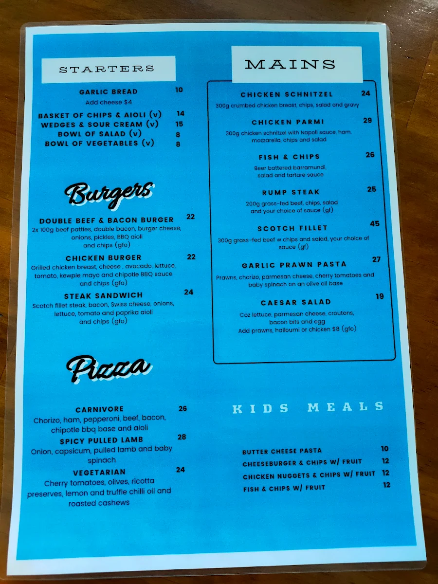 Menu, The Coast Hotel