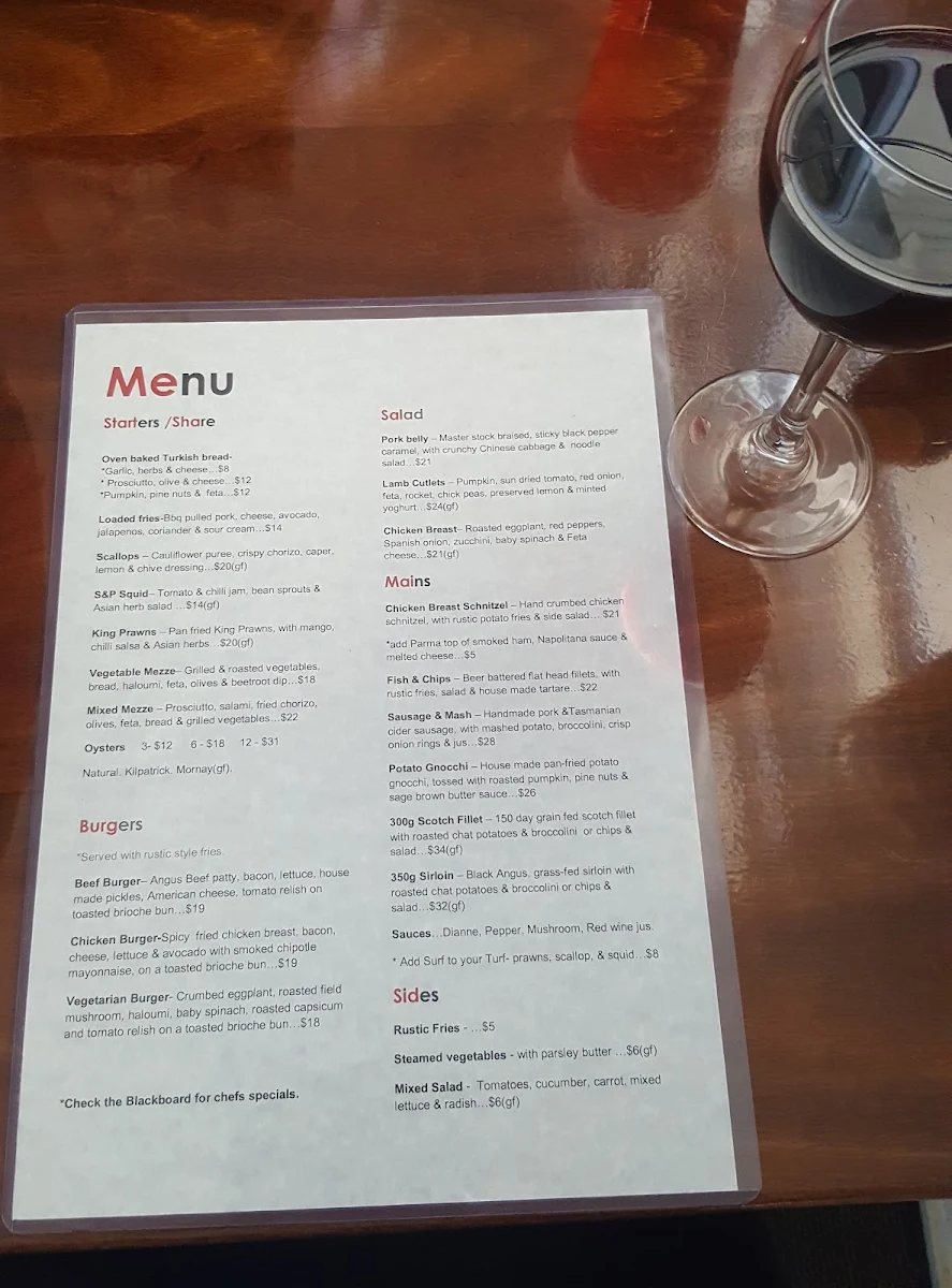 Menu, The Coast Hotel
