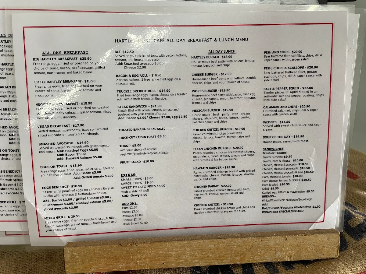 Menu, Hartley House Cafe