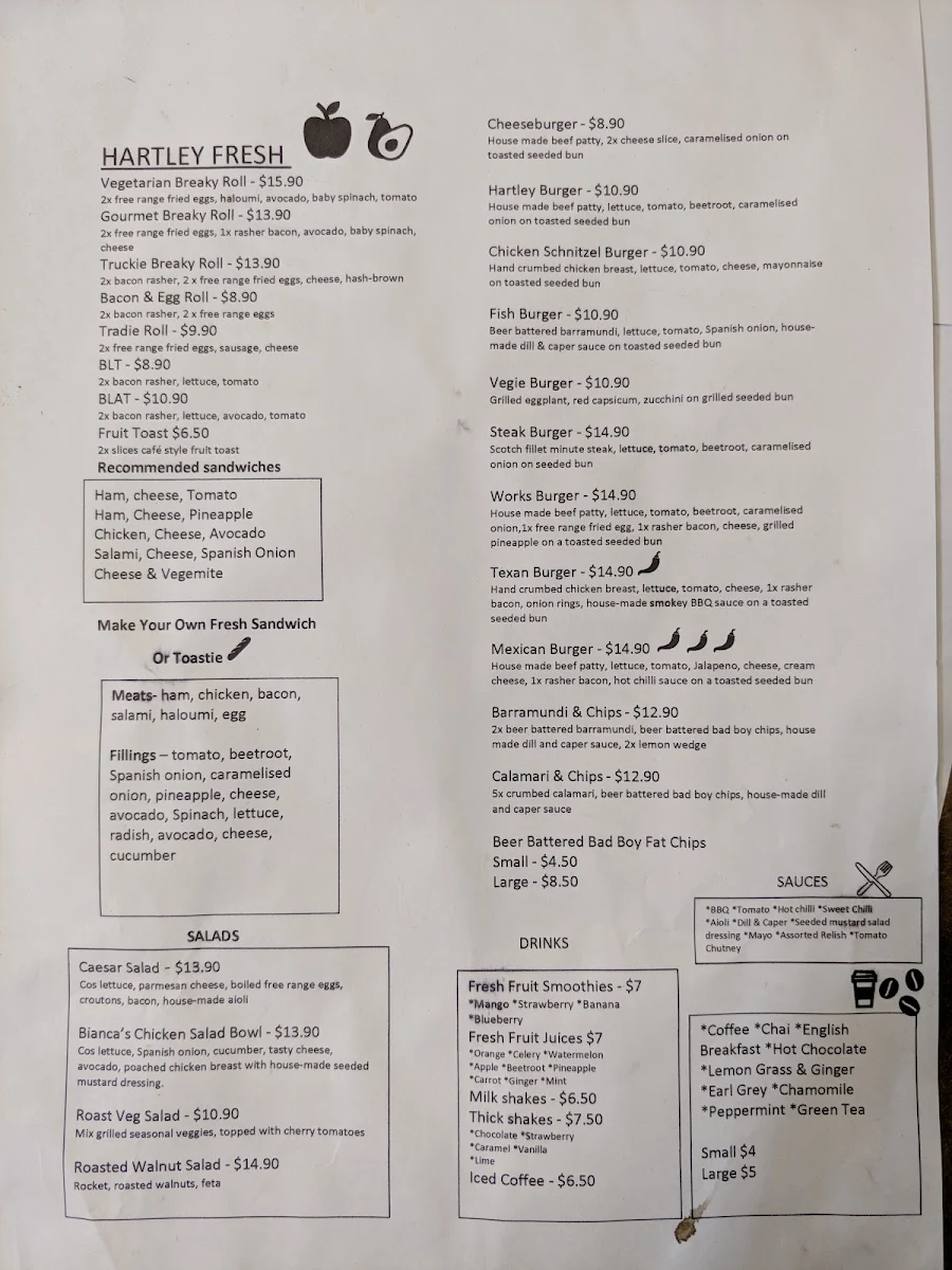 Menu, Hartley House Cafe