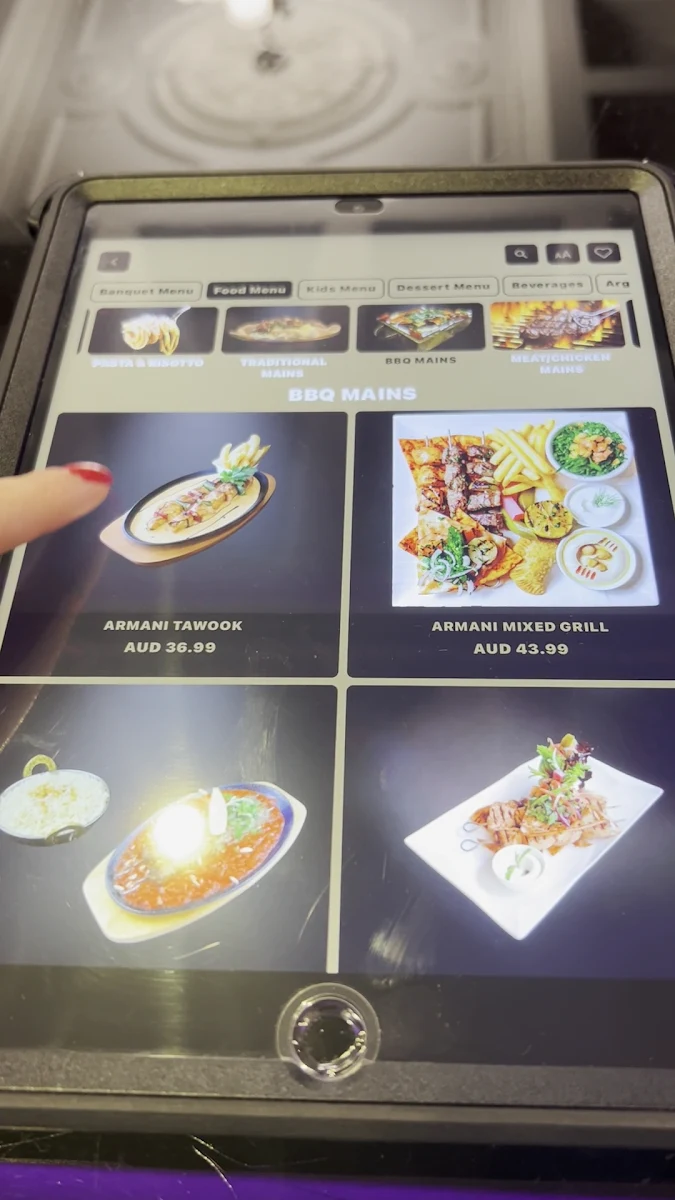 Menu, Armani Restaurant