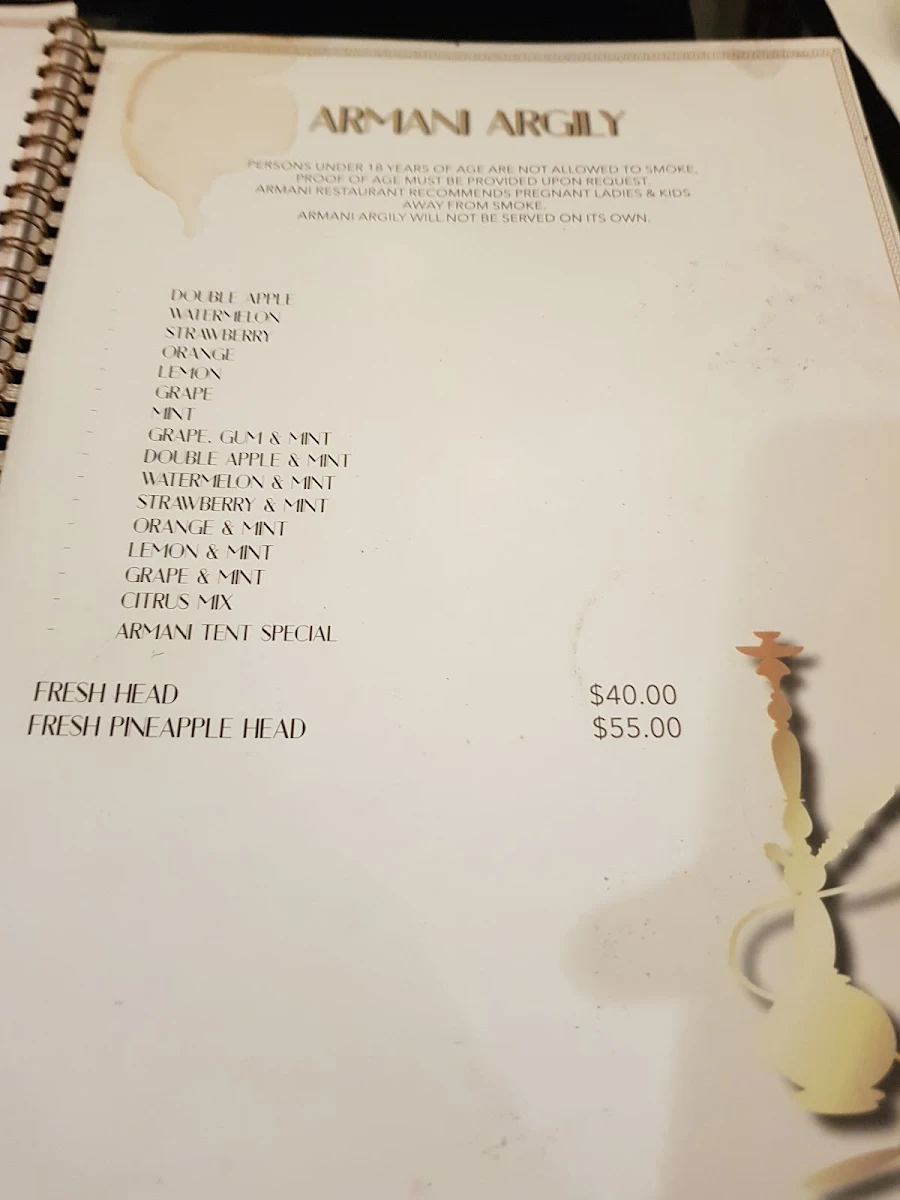 Menu, Armani Restaurant