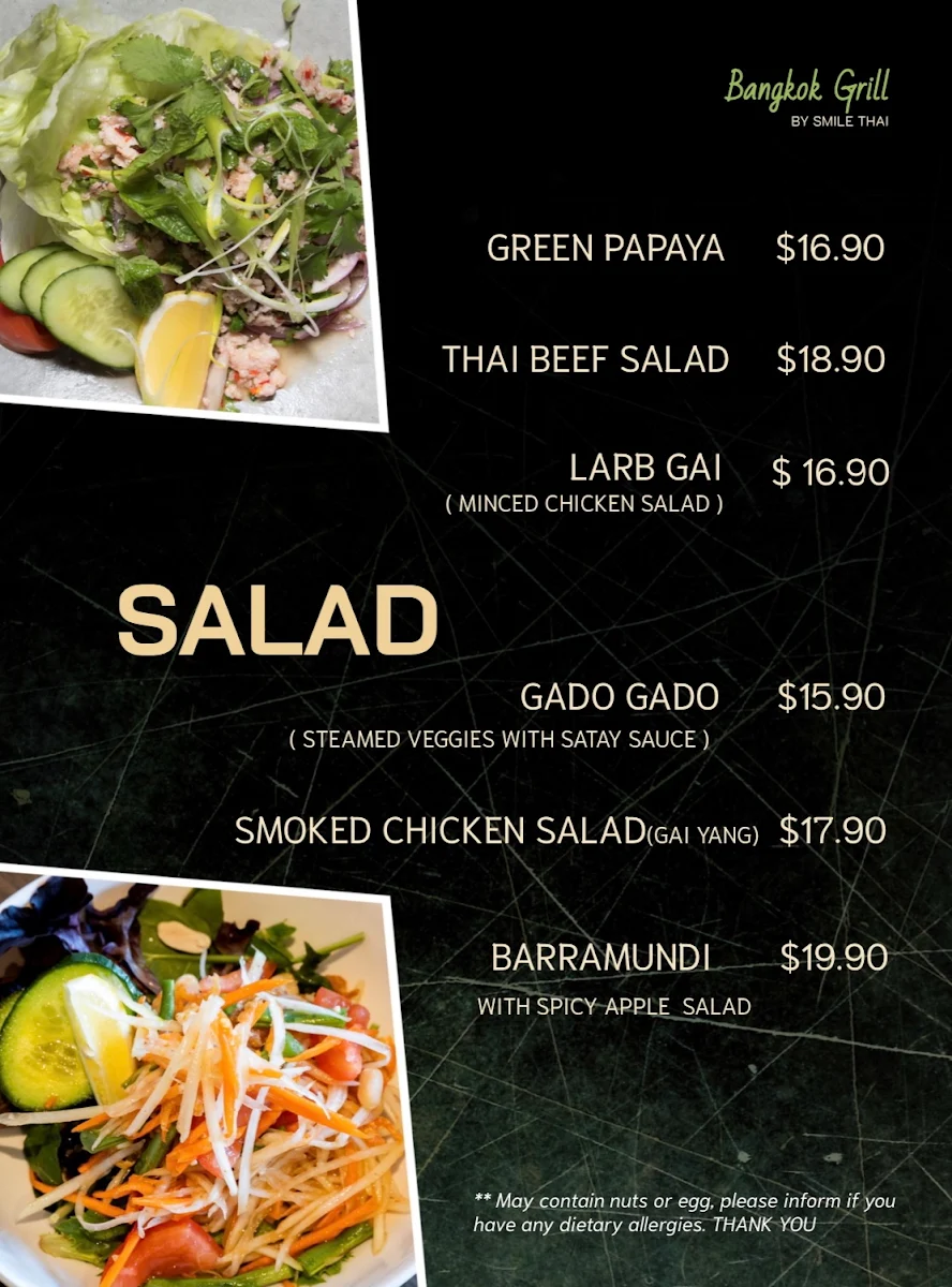 Menu, Bangkok Grill by Smile Thai