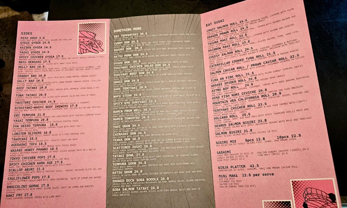 Menu, The Wasabi Place Elsternwick