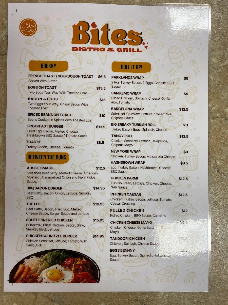 Menu, Bites Bistro & Grill