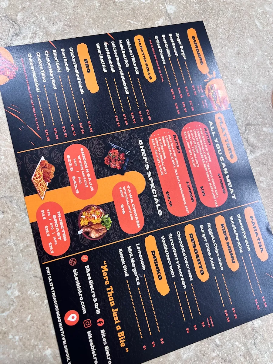 Menu, Bites Bistro & Grill