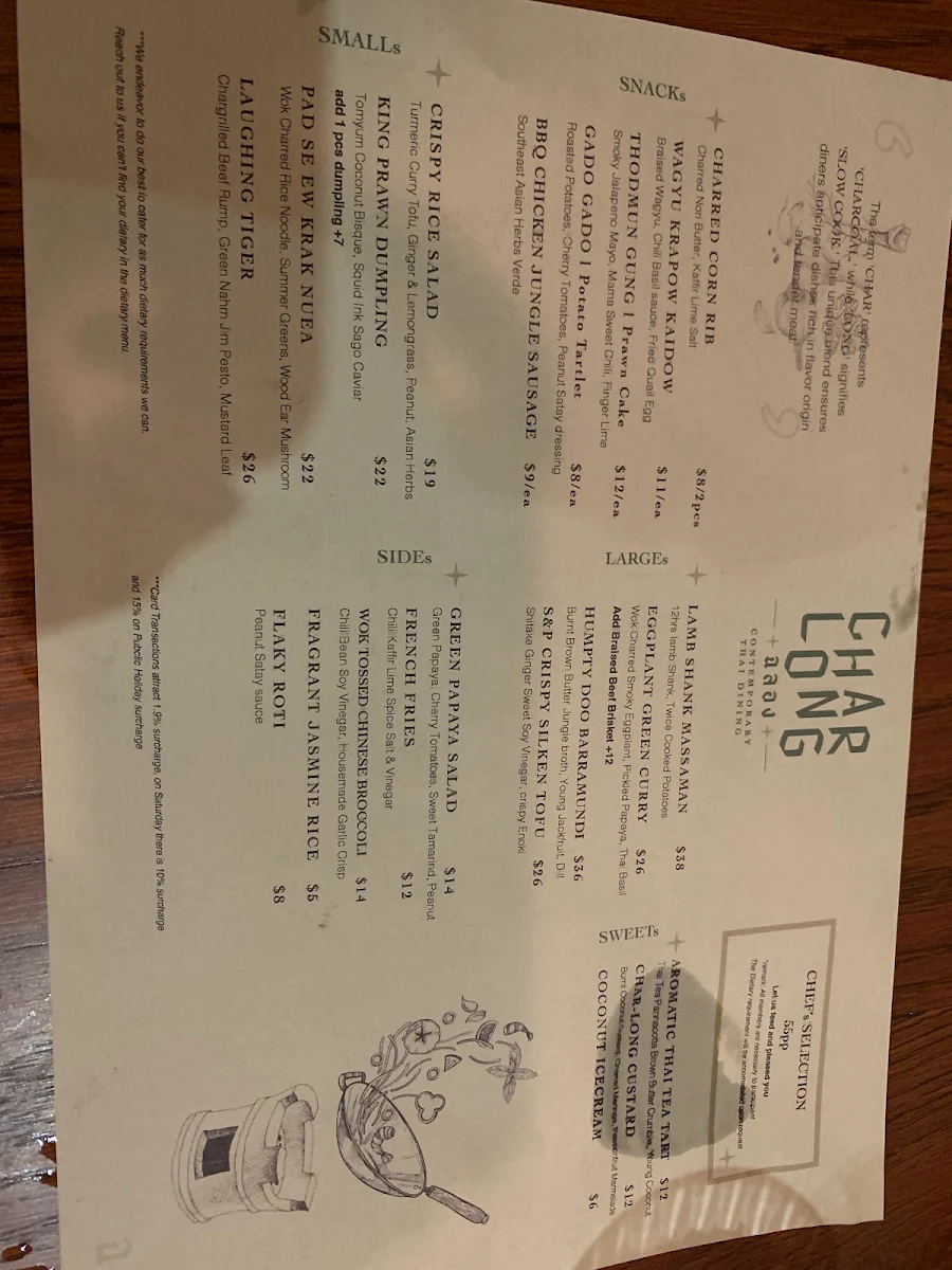 Menu, Charlong Melbourne