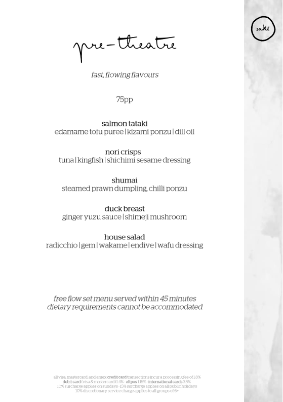 Menu, Saké Restaurant & Bar Hamer Hall