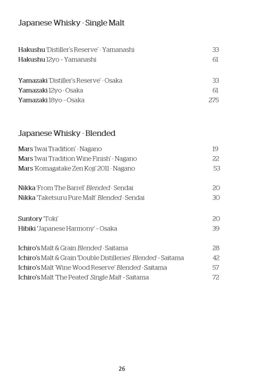 Menu, Saké Restaurant & Bar Hamer Hall