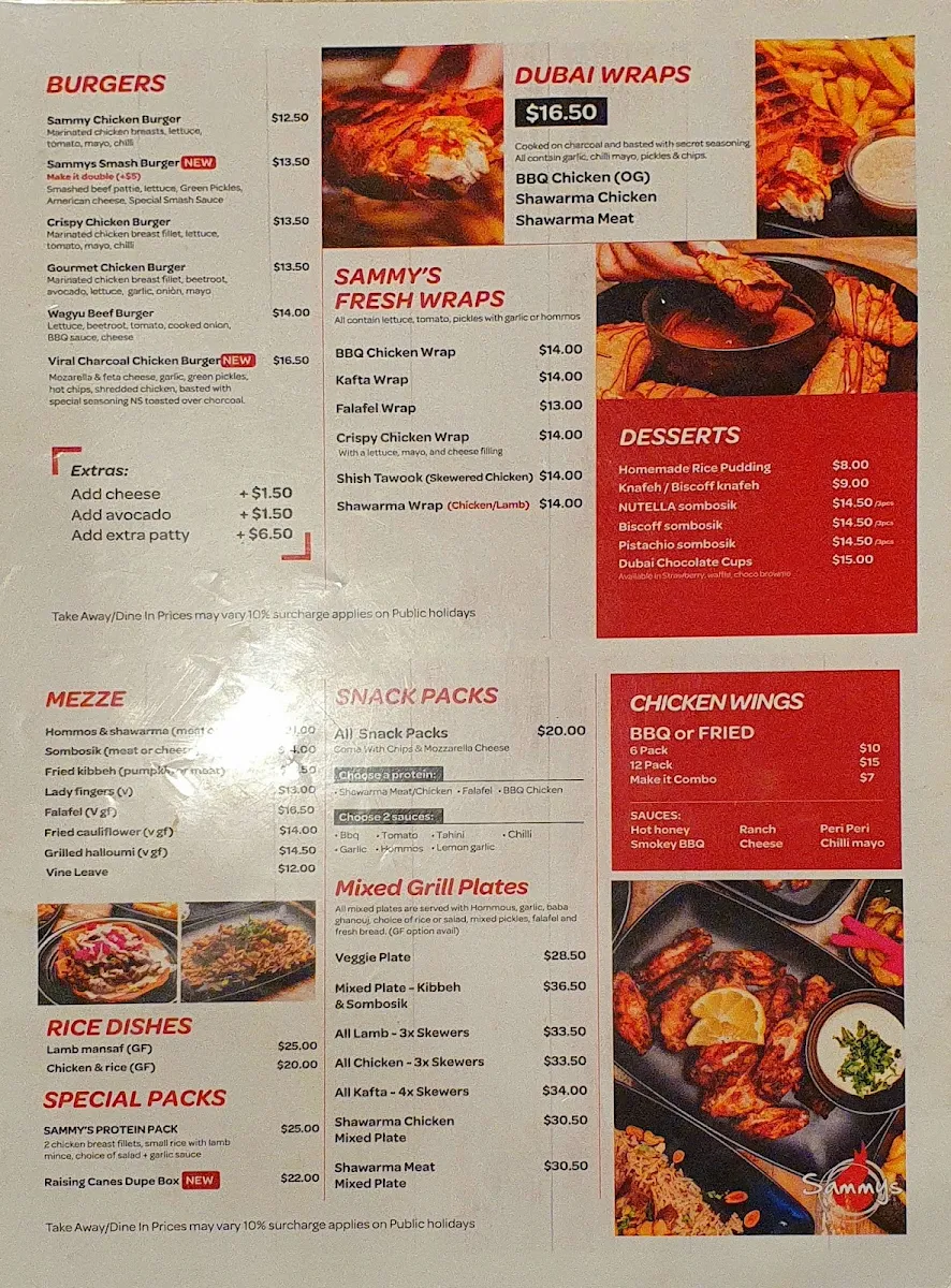 Menu, Sammy's Restaurant