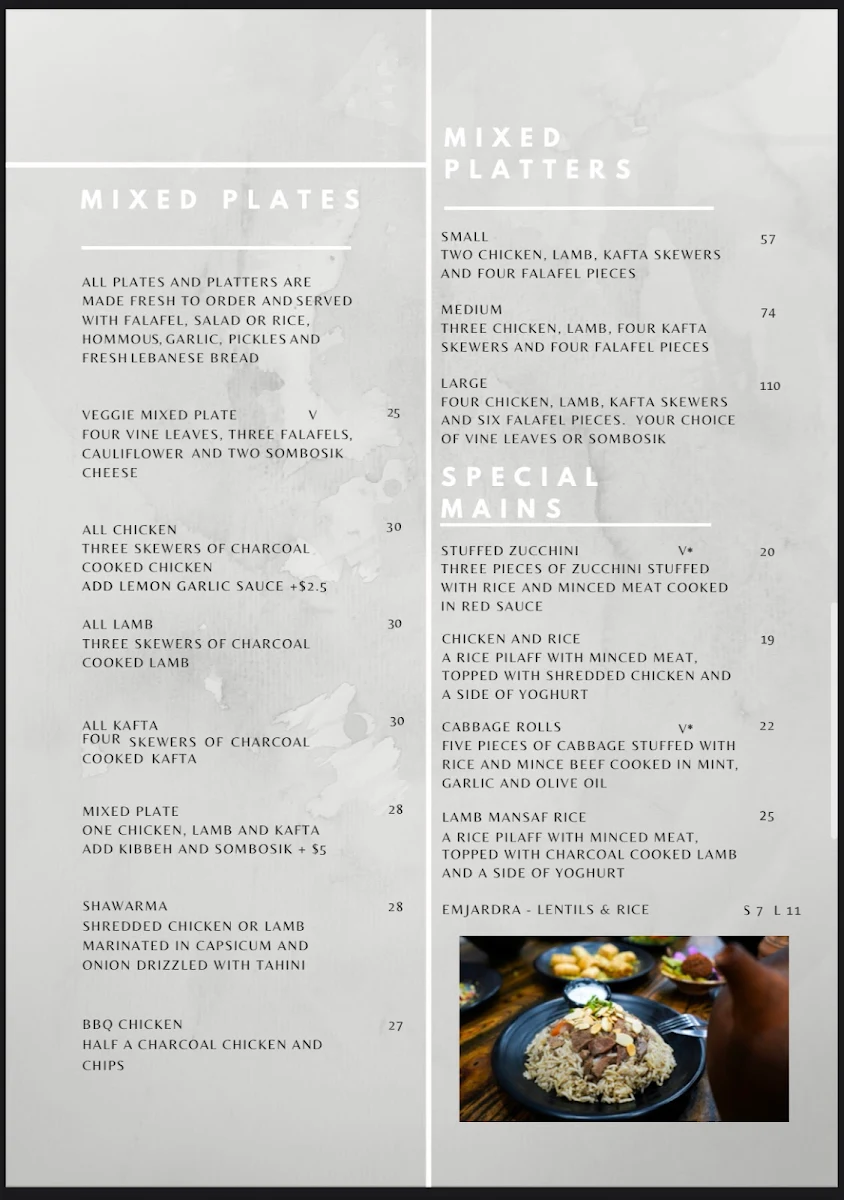 Menu, Sammy's Restaurant