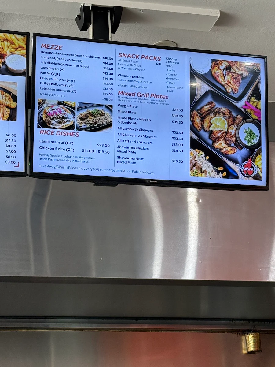 Menu, Sammy's Restaurant