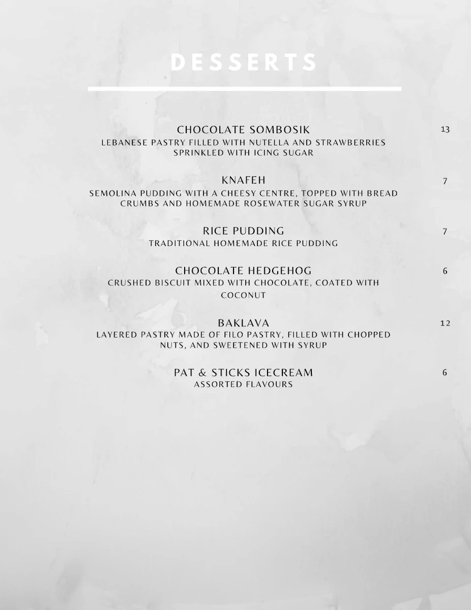 Menu, Sammy's Restaurant