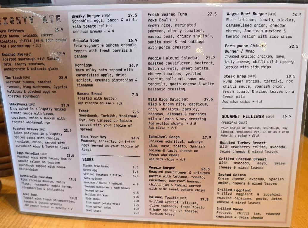 Menu, Eighty Ate