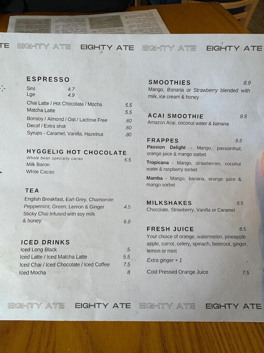 Menu, Eighty Ate