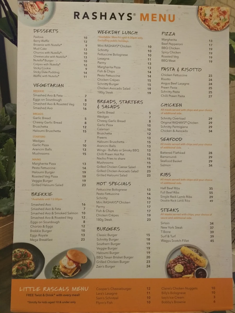 Menu, RASHAYS - Top Ryde