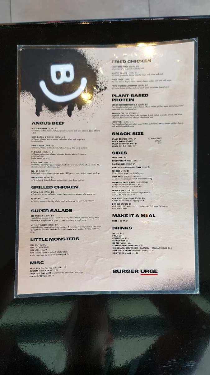 Menu, Burger Urge (Greenhills)