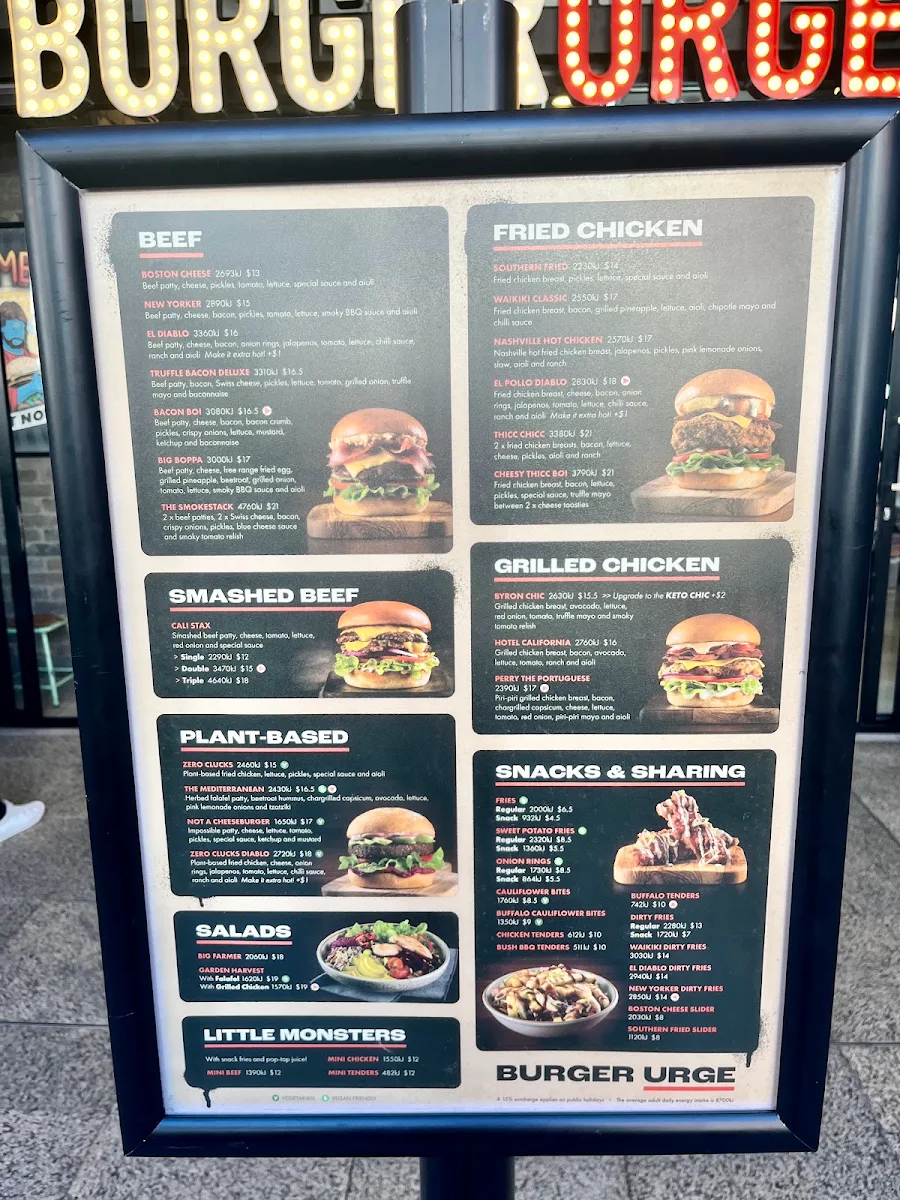 Menu, Burger Urge (Greenhills)