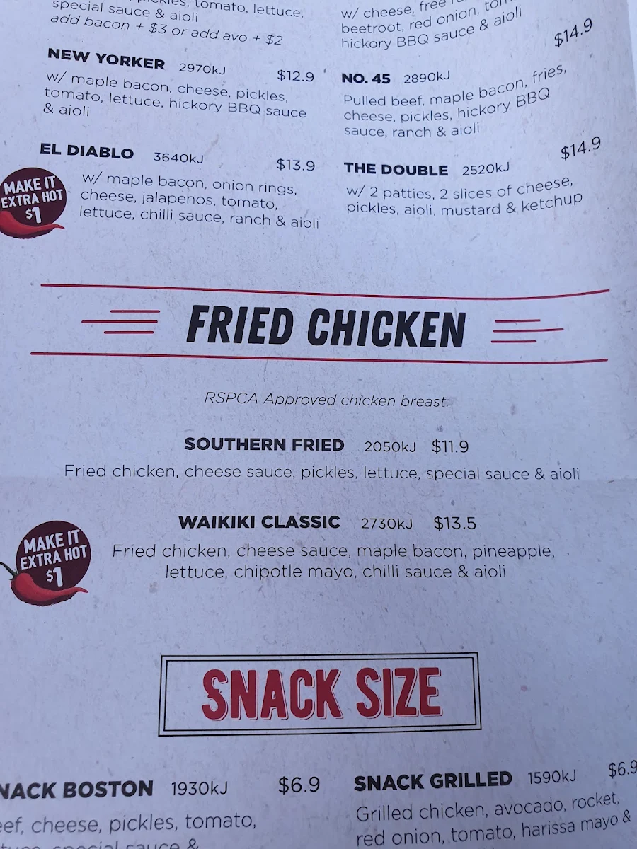 Menu, Burger Urge (Greenhills)