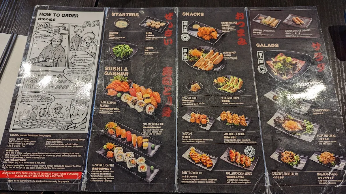 Menu, Okami Japanese Restaurant