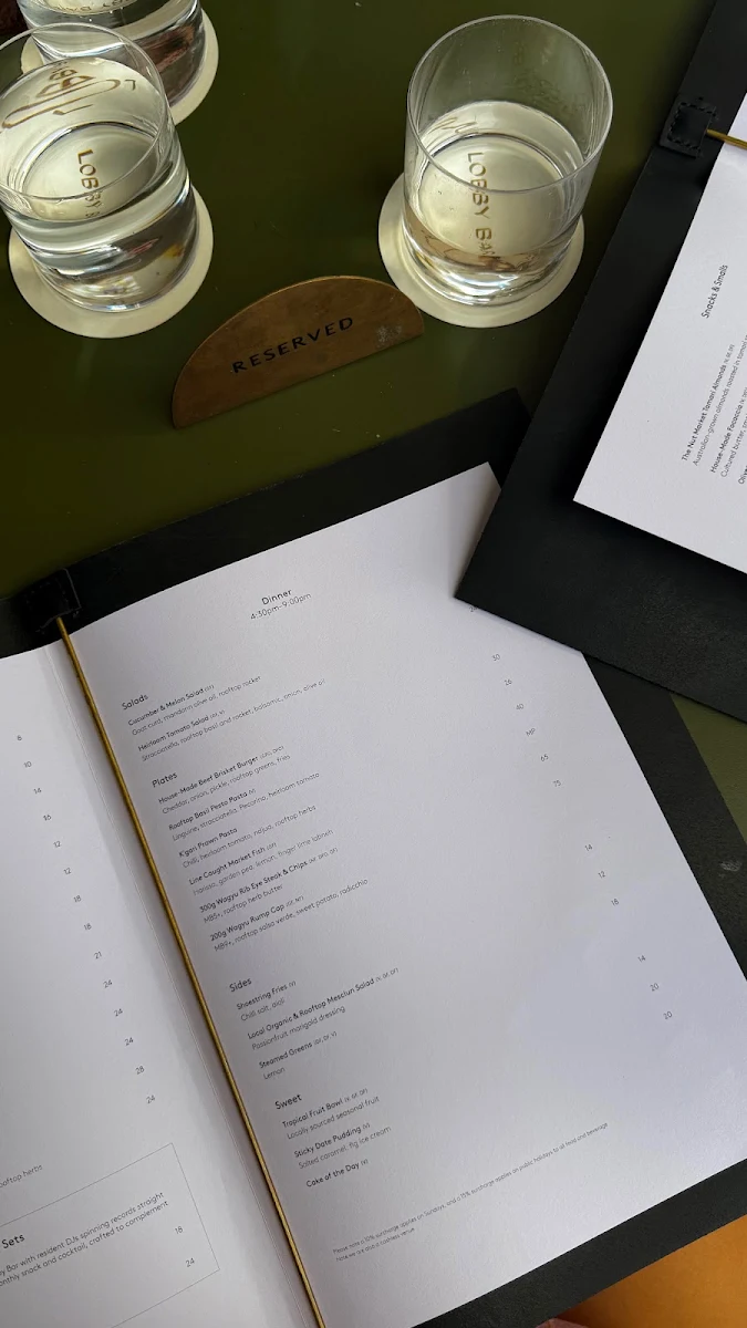 Menu, Lobby Bar