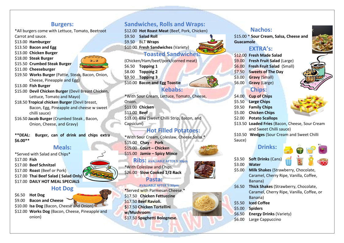 Menu, CCs Takaway